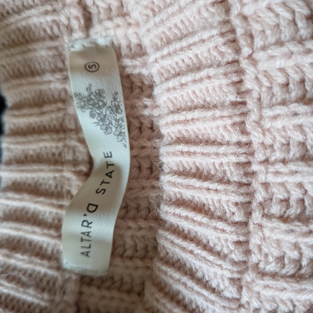 Altar'd State Knit Sweater Boxy Oversized Women's Size Small Pink Crew Neck - Picture 4 of 9